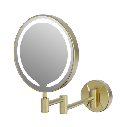 Vellamo LED Illuminated Round Brushed Brass Magnifying Wall Mirror with Magnetic Pull Out Switch- 200mm