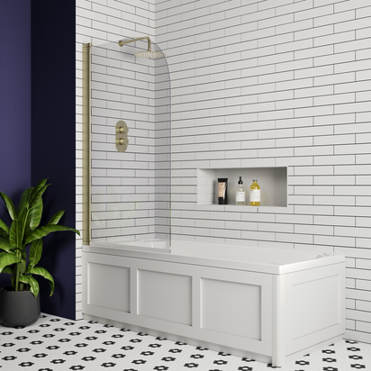 Butler & Rose Art Deco Shower Bath 1700x750mm & Brushed Brass Curved Corner Screen