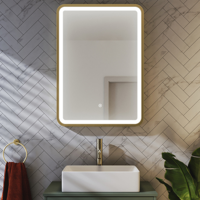 Harbour Clarity LED Illuminated Brushed Brass Framed Mirror with Demister Pad - 500 x 700mm