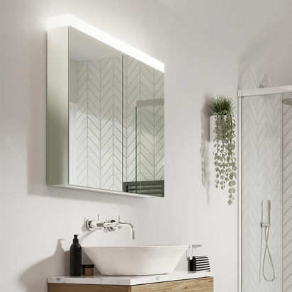 Crosswater Image Illuminated Mirror Cabinet with Shaver Socket & Colour Change LED's - 900 x 700mm