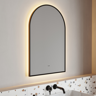 Harper LED Illuminated Arch Matt Black Framed Mirror with Demister Pad & Colour Change Lights - 500 x 750mm
