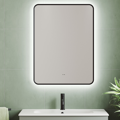 Finn LED Illuminated Matt Black Framed Mirror with Demister Pad & Colour Change Lights - 600 x 800mm