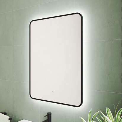 Finn LED Illuminated Matt Black Framed Mirror with Demister Pad & Colour Change Lights - 600 x 800mm