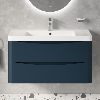 Harbour Origin 900mm Navy Blue Wall Mounted Vanity Unit & Basin