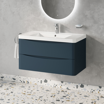 Harbour Origin 900mm Navy Blue Wall Mounted Vanity Unit & Basin