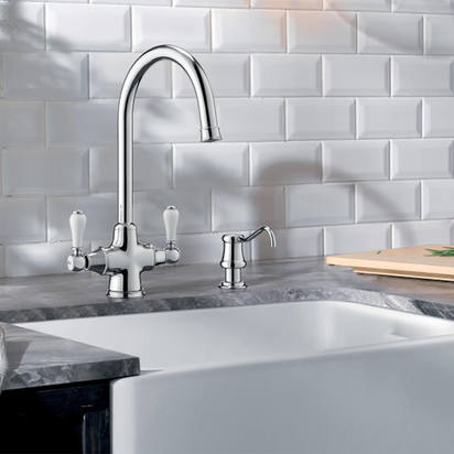 Blanco Vicus Twin Lever WRAS Approved Traditional Mono Kitchen Mixer Tap - Chrome