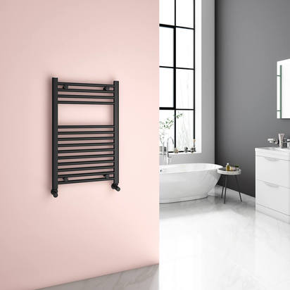 Brenton Matt Black Flat Heated Towel Rail - H800 x W500mm