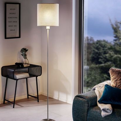 Pasteri Satin Nickel Floor Lamp with Taupe Shade