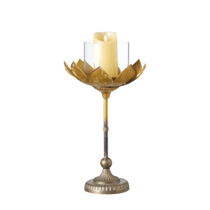 OKA, Large Lotus Candle Holder - Gold, Candle Holders, Glass/Metal