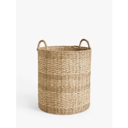 John Lewis Woven Seagrass Round Laundry Basket, Natural Natural | H58 x W45 x D45cm