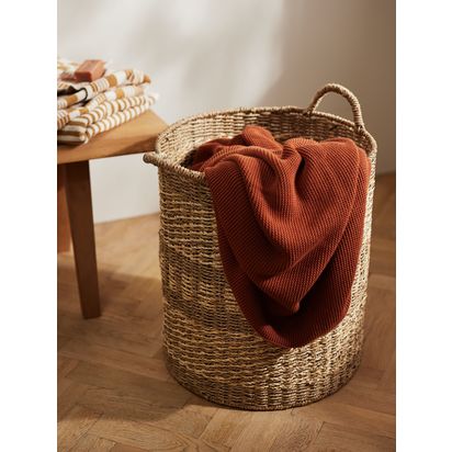 John Lewis Woven Seagrass Round Laundry Basket, Natural Natural | H58 x W45 x D45cm