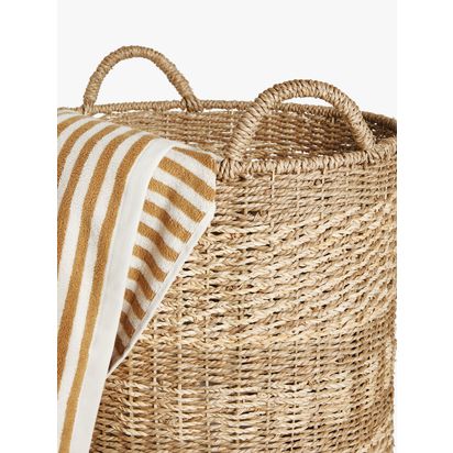 John Lewis Woven Seagrass Round Laundry Basket, Natural Natural | H58 x W45 x D45cm