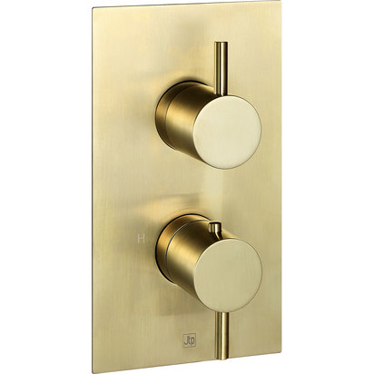 VOS Concealed Dual Outlet 2 Handle Shower Valve, Fixed Head & Shower Handset Kit - Brushed Brass