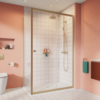 Crosswater Clear 6 6mm Brushed Brass 1200mm Single Sliding Door & 900mm Side Panel