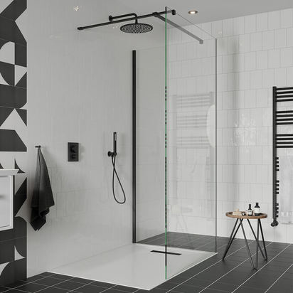 Crosswater Gallery 10 900mm Panel with Wall Profile and Ceiling Bracing Bar - Matt Black