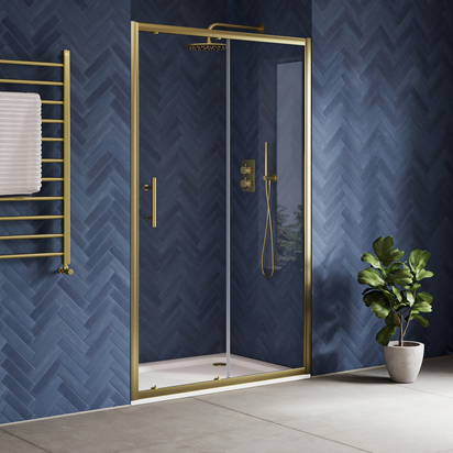 Harbour i6 Easy Clean Brushed Brass 6mm Sliding Shower Door - 1000mm