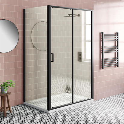 Harbour Primrose 6mm Single Matt Black Sliding Shower Door 1200mm & 800mm Side Panel