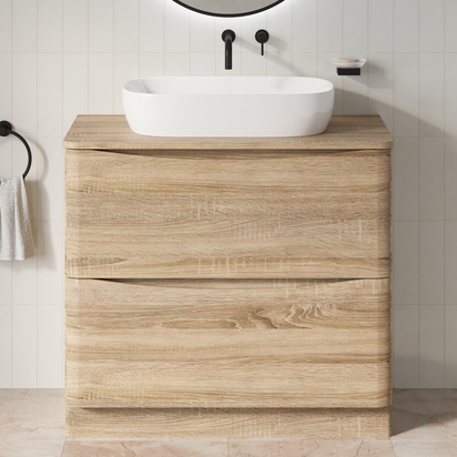 Harbour Origin 900mm Light Oak Floorstanding Vanity Unit & Countertop - Drench Sophia 600mm Oval Basin