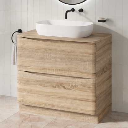 Harbour Origin 900mm Light Oak Floorstanding Vanity Unit & Countertop - Drench Sophia 600mm Oval Basin