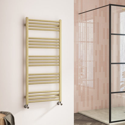 Harbour Status Flat Heated Towel Rail - Painted Brushed Brass - 1140 x 500mm