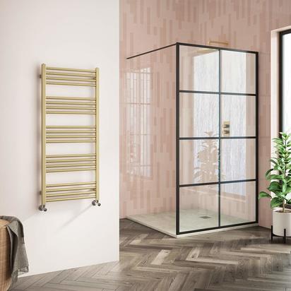 Harbour Status Flat Heated Towel Rail - Painted Brushed Brass - 1140 x 500mm