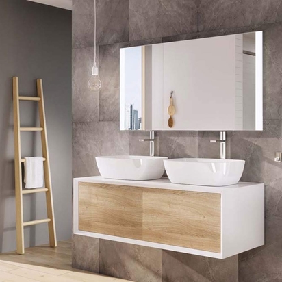Harbour Scene 1200mm Wall Mounted Countertop Vanity Unit - Gloss White/Oak
