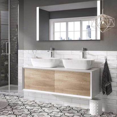 Harbour Scene 1200mm Wall Mounted Countertop Vanity Unit - Gloss White/Oak