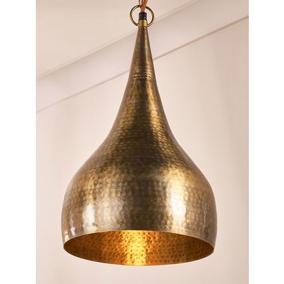 nkuku Quinn Hammer Metal Pendant Ceiling Light, Metallic Brass | H38 x Dia.26cm