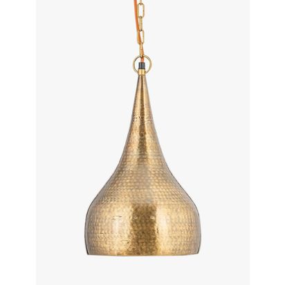 nkuku Quinn Hammer Metal Pendant Ceiling Light, Metallic Brass | H38 x Dia.26cm