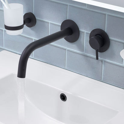 VOS Single Lever Wall Mounted Basin Mixer - Matt Black