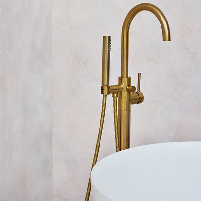 Britton Bathrooms Hoxton Floorstanding Bath Shower Mixer Tap - Brushed Brass