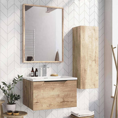 Harbour Virtue 900mm Wall Mounted Tall Storage Cabinet - Rustic Oak