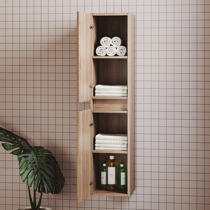 Isla/Freddie 1200mm Wall Mounted Tall Storage Cabinet - Davos Oak