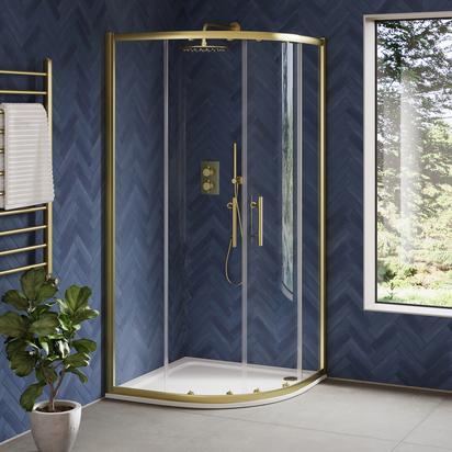 Harbour i6 Easy Clean Brushed Brass 6mm 2-Door Quadrant Shower Enclosure - 900 x 900mm