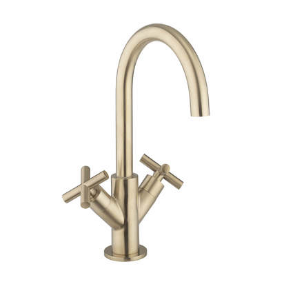 Crosswater MPRO Mono Basin Mixer Tap with Crosshead Handles - Brushed Brass