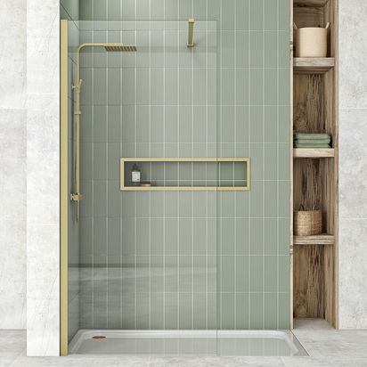 Harbour i8 Brushed Brass 800mm Screen for Walk in Showers / Wetrooms - Easy Clean Coated Glass