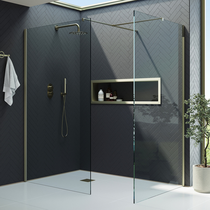 Harbour i10 10mm Easy Clean 2m Tall Wetroom 2 Panel Pack 900mm x 800mm - Brushed Brass
