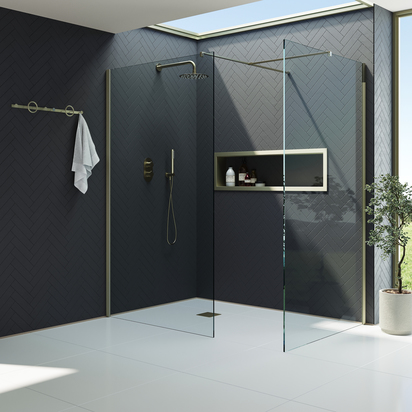 Harbour i10 10mm Easy Clean 2m Tall Wetroom 2 Panel Pack 900mm x 800mm - Brushed Brass