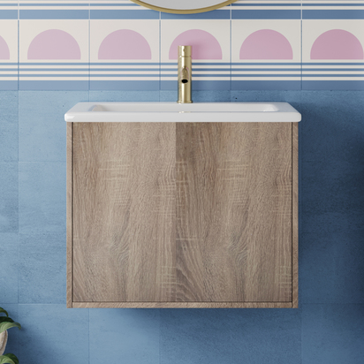 Billy 600mm Wall Hung Vanity Unit & Basin - Sonoma Oak