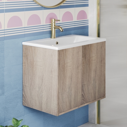 Billy 600mm Wall Hung Vanity Unit & Basin - Sonoma Oak