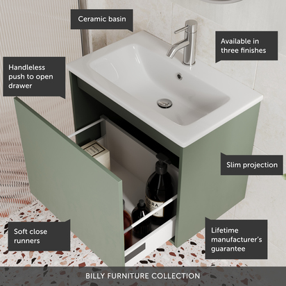 Billy 600mm Wall Hung Vanity Unit & Basin - Sonoma Oak