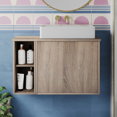 Billy 800mm Wall Hung Vanity Unit & Countertop - Sonoma Oak