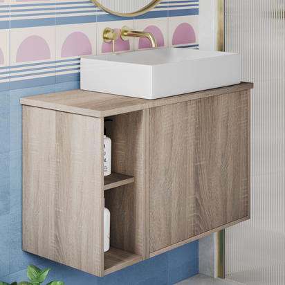 Billy 800mm Wall Hung Vanity Unit & Countertop - Sonoma Oak