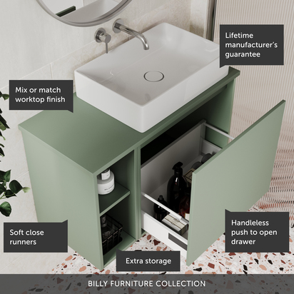 Billy 800mm Wall Hung Vanity Unit & Countertop - Sonoma Oak