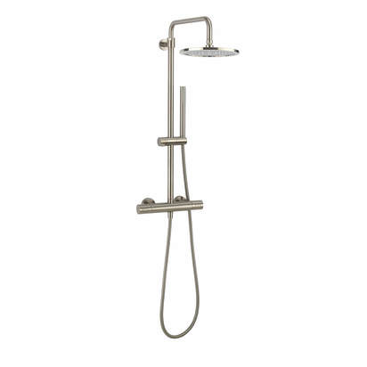 Crosswater Central Thermostatic Exposed Shower Kit With Height Adjustable Rigid Riser - Brushed Stainless Steel Effect