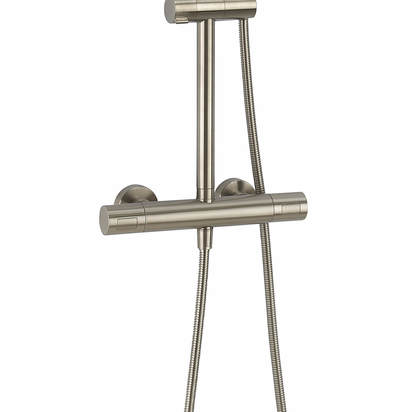 Crosswater Central Thermostatic Exposed Shower Kit With Height Adjustable Rigid Riser - Brushed Stainless Steel Effect