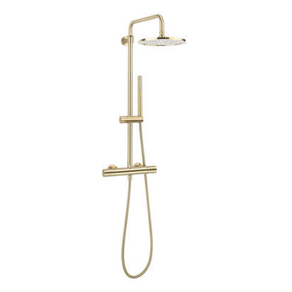 Crosswater Central Thermostatic Exposed Shower Kit With Height Adjustable Rigid Riser - Brushed Brass