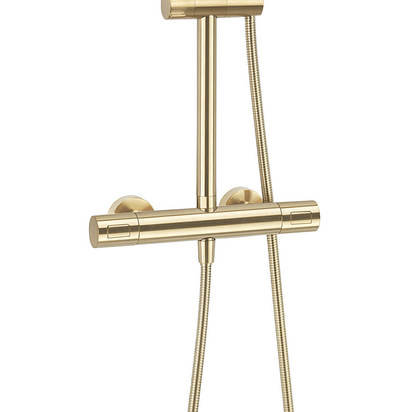 Crosswater Central Thermostatic Exposed Shower Kit With Height Adjustable Rigid Riser - Brushed Brass