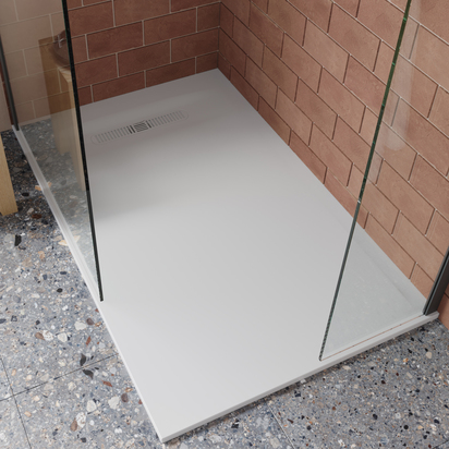 Crosswater Vito 25mm Dolomite Stone Resin Gloss White Rectangular Shower Tray with Linear Waste - 800 x 1400mm