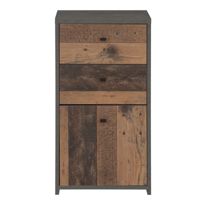 Luca Storage Cabinet 2 Drawers 1 Door in Concrete Optic Dark Grey/Old - Wood Vintage